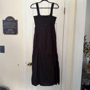 French Connection Black Smocked Maxi Dress with Ruffled Straps